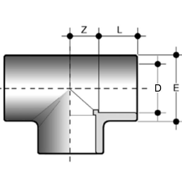 PVC T-Stück 90° mit Klebemuffen Ø d50-detail